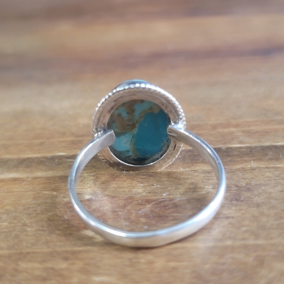 Sterling Silver Turquoise Gemstone Size 7 Ring 925 Jewelry Boho Style - Picture 3 of 4